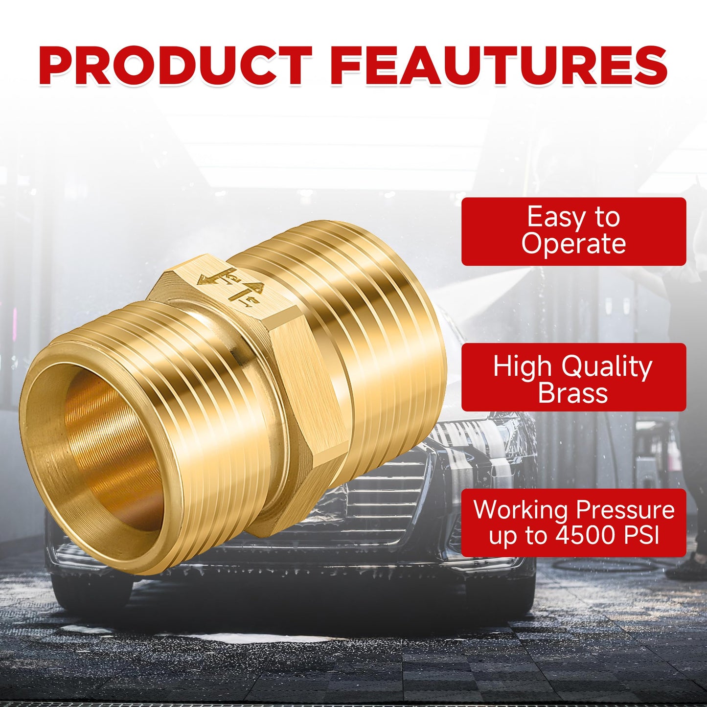 M MINGLE Pressure Washer Adapter, Metric M22 15mm Male Thread to M22 14mm Male Fitting, 4500 PSI, 2 Pack