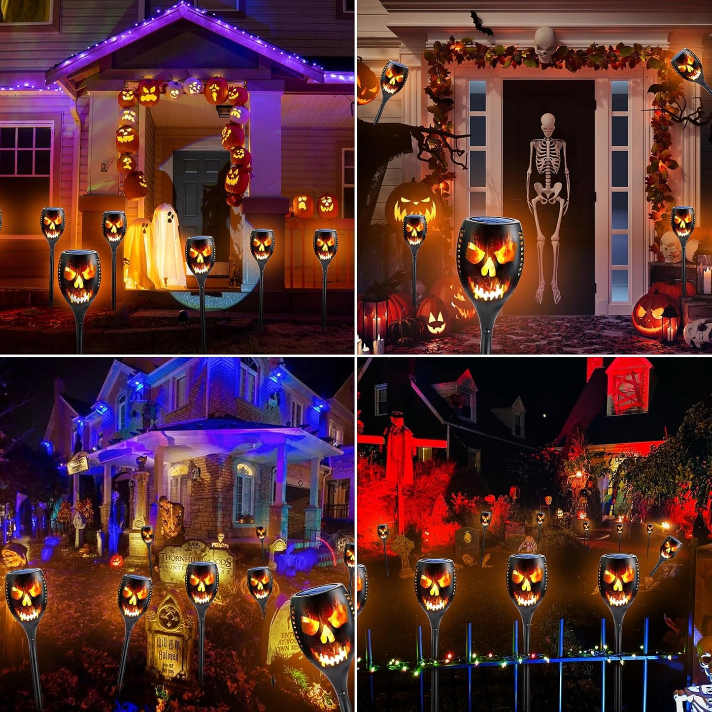 Solar Torch Lights Outdoor - 4 Pack Waterproof LED Flickering Flame for Halloween, Garden & Yard Decor
