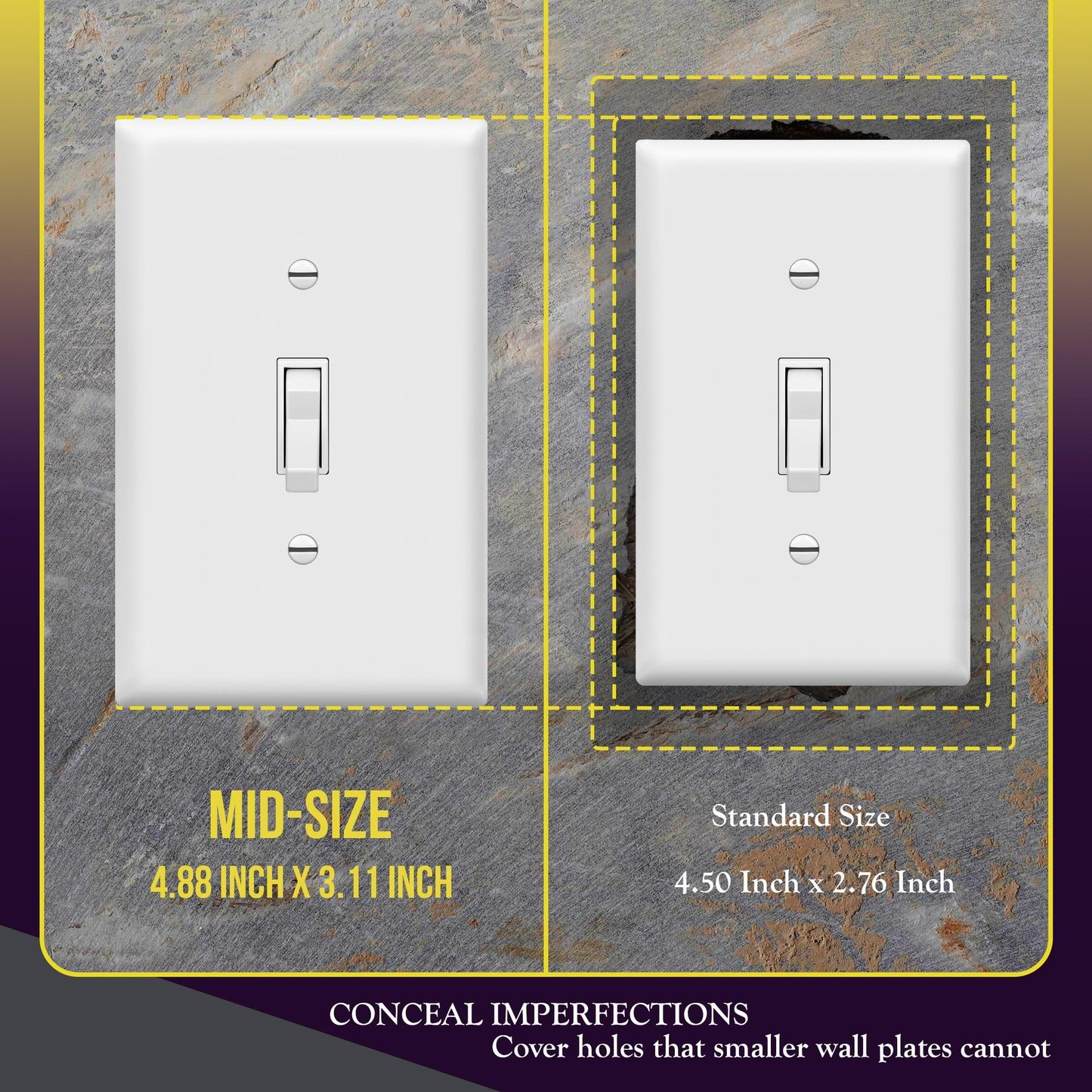 ENERLITES Mid-Size Toggle Light Switch Wall Plate Covers, Gloss Finish, Single Gang 4.88" x 3.11", Unbreakable Polycarbonate Thermoplastic, UL Listed, 8811M-W-5PCS, White, 5 Pack