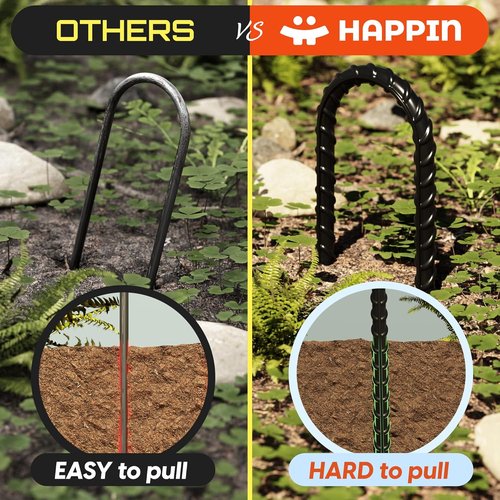 Happin® Trampoline Anchors - Heavy-Duty Ground Stakes for Secure Installation | 12 Inch, Black (8 Pack)