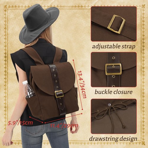 KUOIN Renaissance Vintage Canvas Bag for Women, Medieval Travel Rucksack Backpack (Brown)