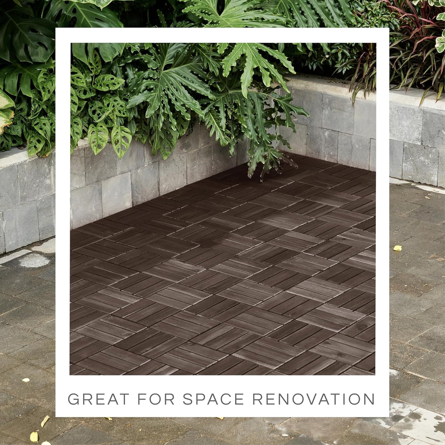 Outdoor Waterproof Acacia Wood Deck Tiles - 10 Pcs Patio Flooring for All Weather Use