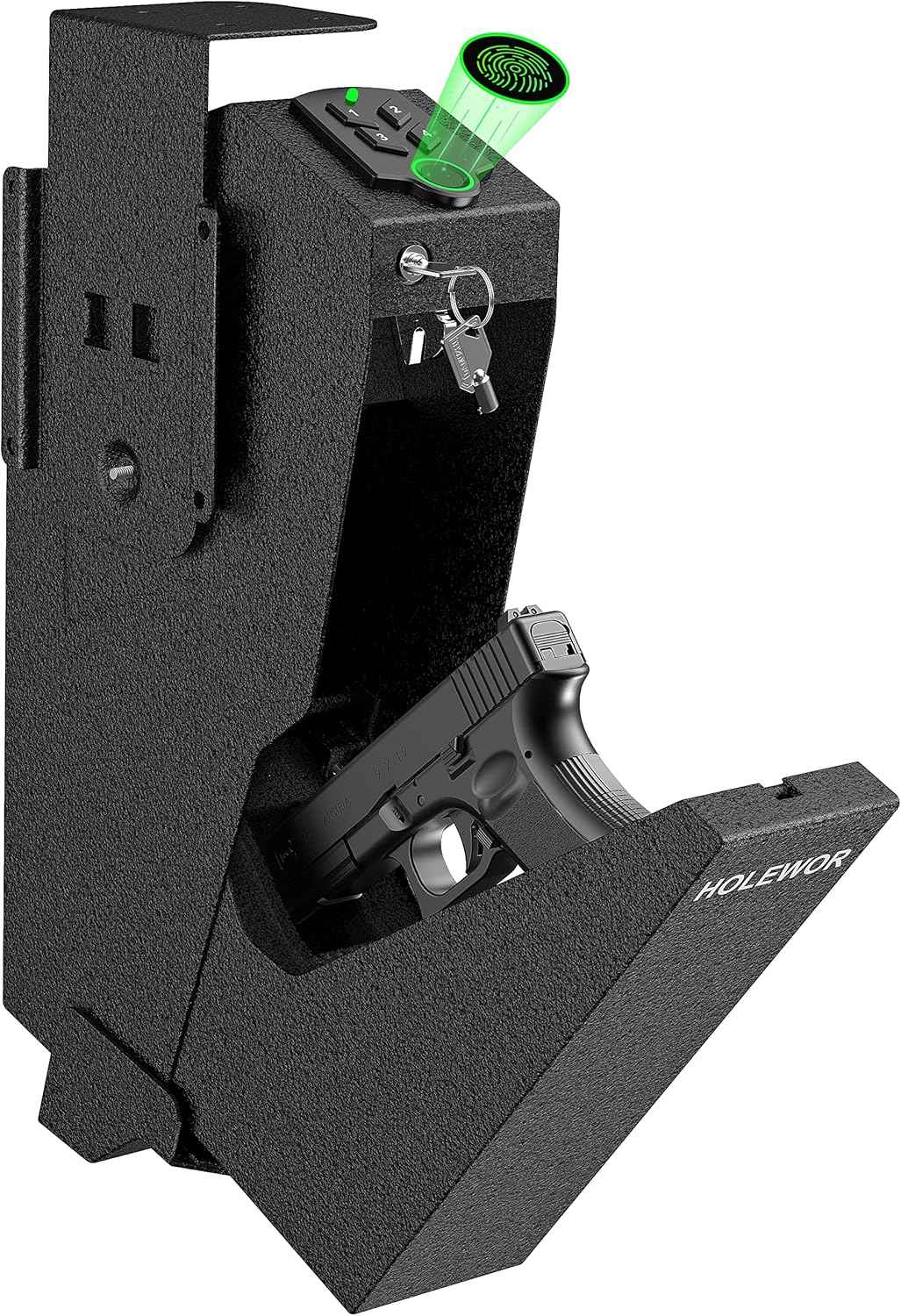 Quick Access Bedside Gun Safe - Single Mount Pistol Safe for Nightstand & Desk