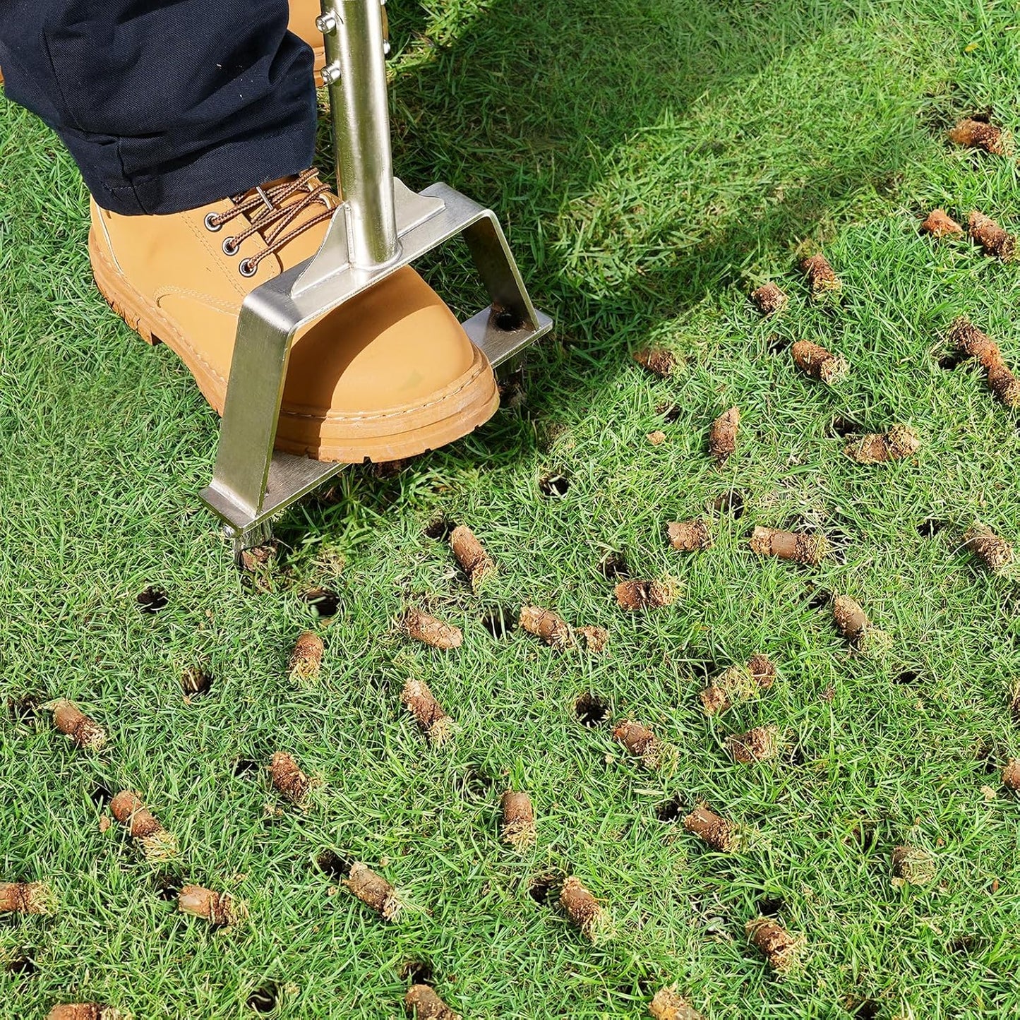 Manual Lawn Aerator Tool with 3 Hollow Tines - Semi-Assembled Grass Aeration for Compacted Soil - Orange