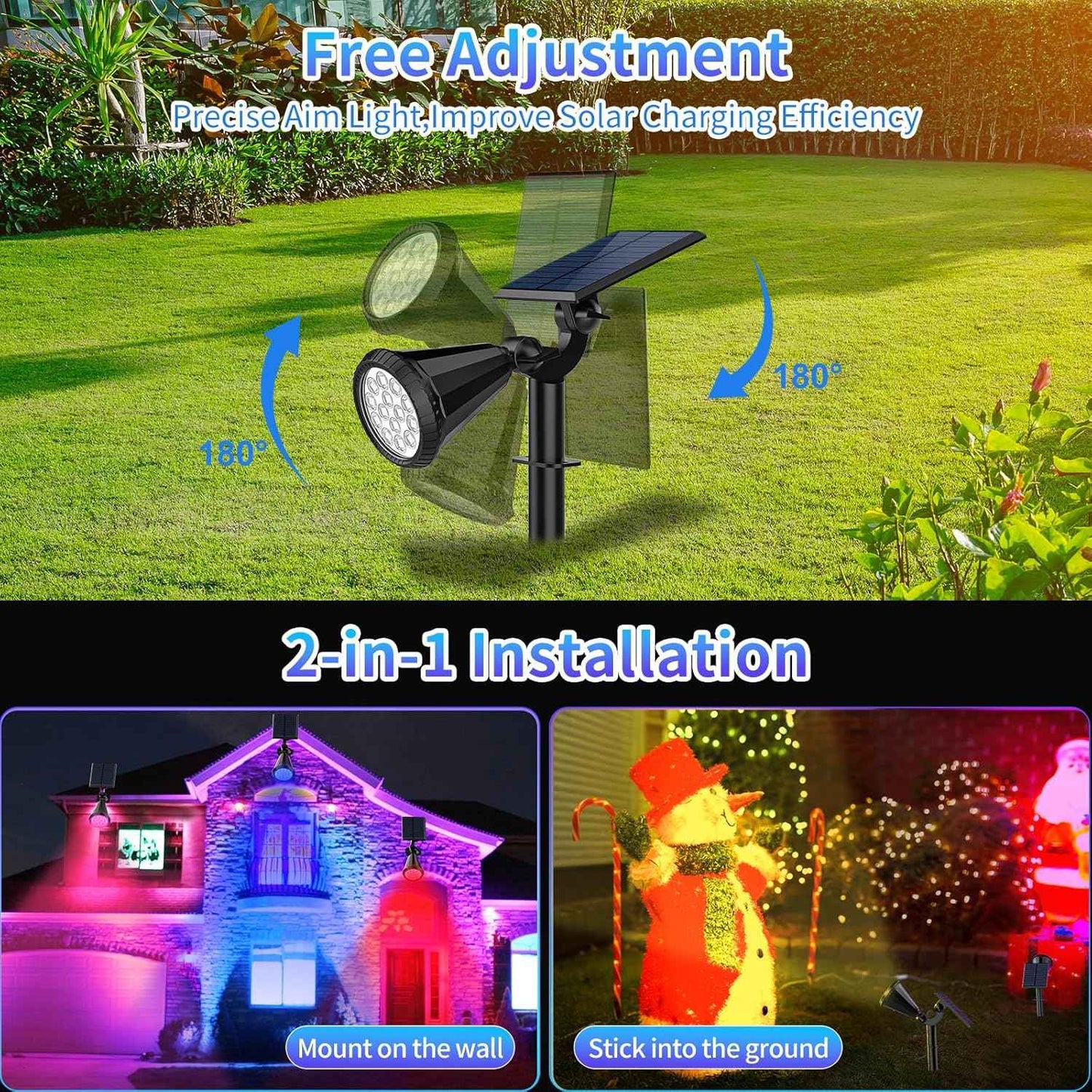 Solar Spot Lights Outdoor - 8 Pack Waterproof Adjustable Landscape Lights for Garden & Pathway