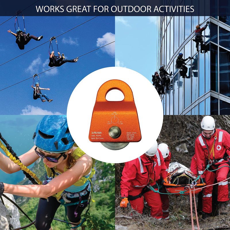 Fusion Climb Mirco Aluminum Side swing Pulley, Single pulley 20kN for backyard Zipline, Trolly, Climbing Rescue, Rigging Arborist TAA approval
