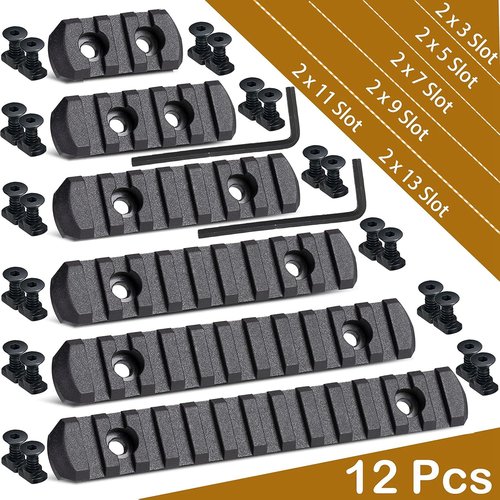 CRUSHUNT 12-Pack Picatinny Rail Sections - Durable Polymer | Black Slots for Versatile Mounting
