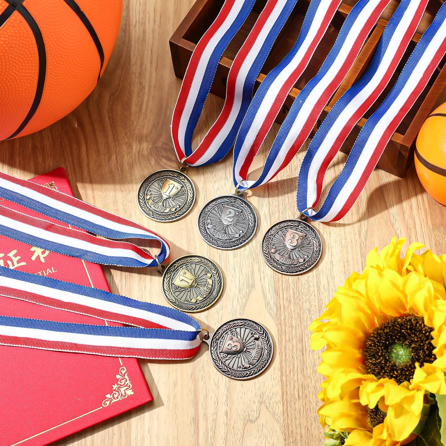 RoundFunny 30 Pcs Award Medals 1st 2nd 3rd Place Medals Metal Winner Trophy Awards Gold Silver Bronze Prizes for Sports Competitions Party, 2 Inches (Classic Color)
