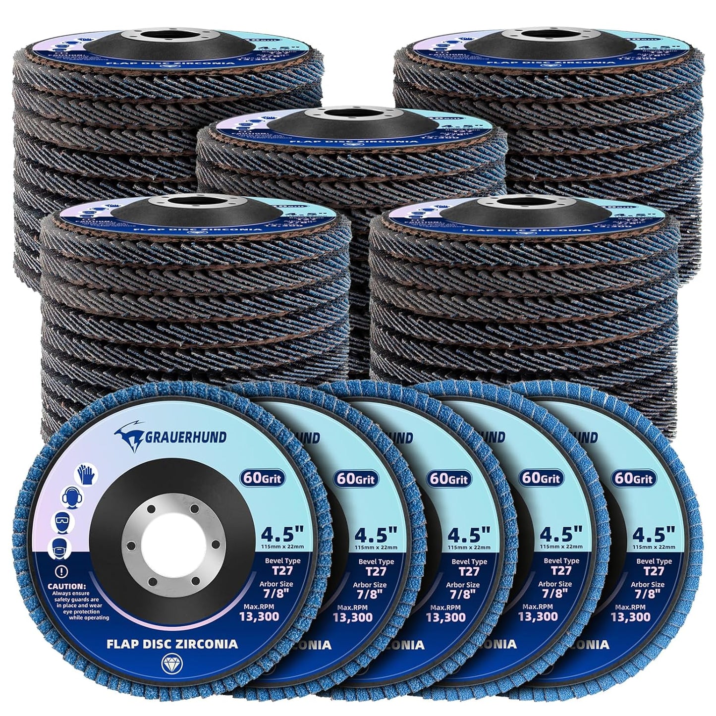 4.5-Inch Flap Discs - 50 Pack Zirconia Sanding Discs for Angle Grinder, T27, Grits 40-120