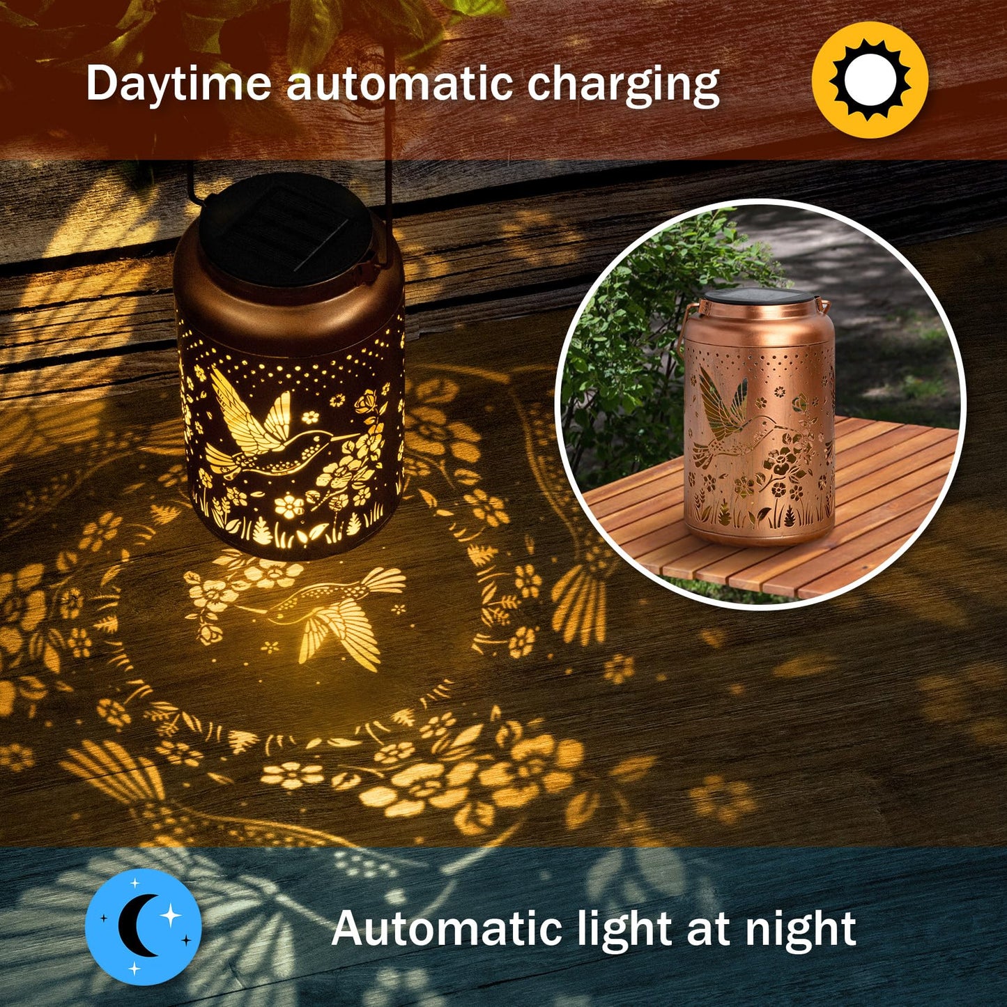 Birthday Gifts for Women Solar Lanterns Decorative Outdoor Waterproof, Hummingbird Gardening Gifts for Women, Mom, Solar Hanging Lanterns for Patio/Yard/Garden Decor