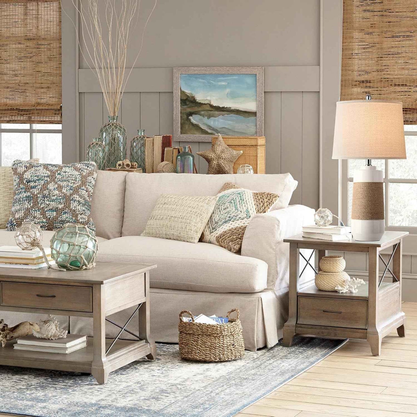 Set of 2 White Boho Ceramic Coastal Lamps with Rope - Nautical Bedside & Living Room Lighting