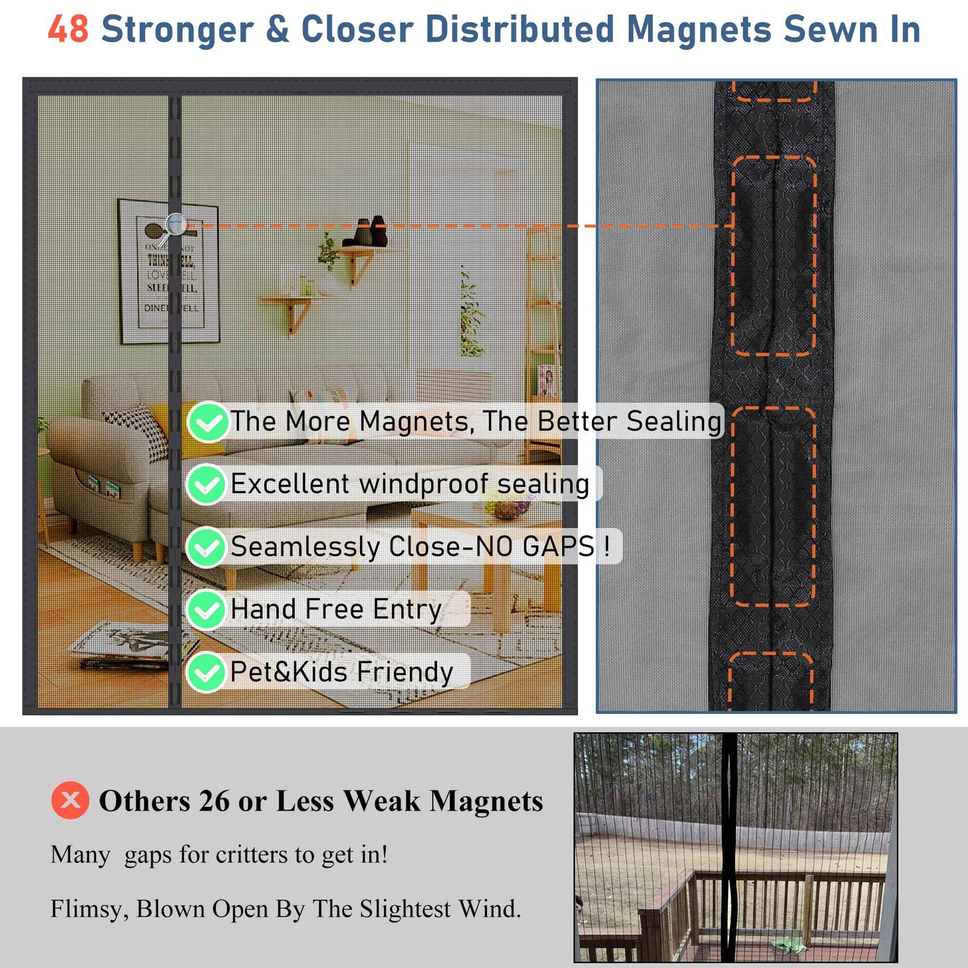 Magnetic Screen Door High Density Mesh,Reversible Left Right Side Opening Wide Retractable French Door Screen Mesh,Reinforced Sliding Screen Doors, Heavy Duty Door Screen for Double Door