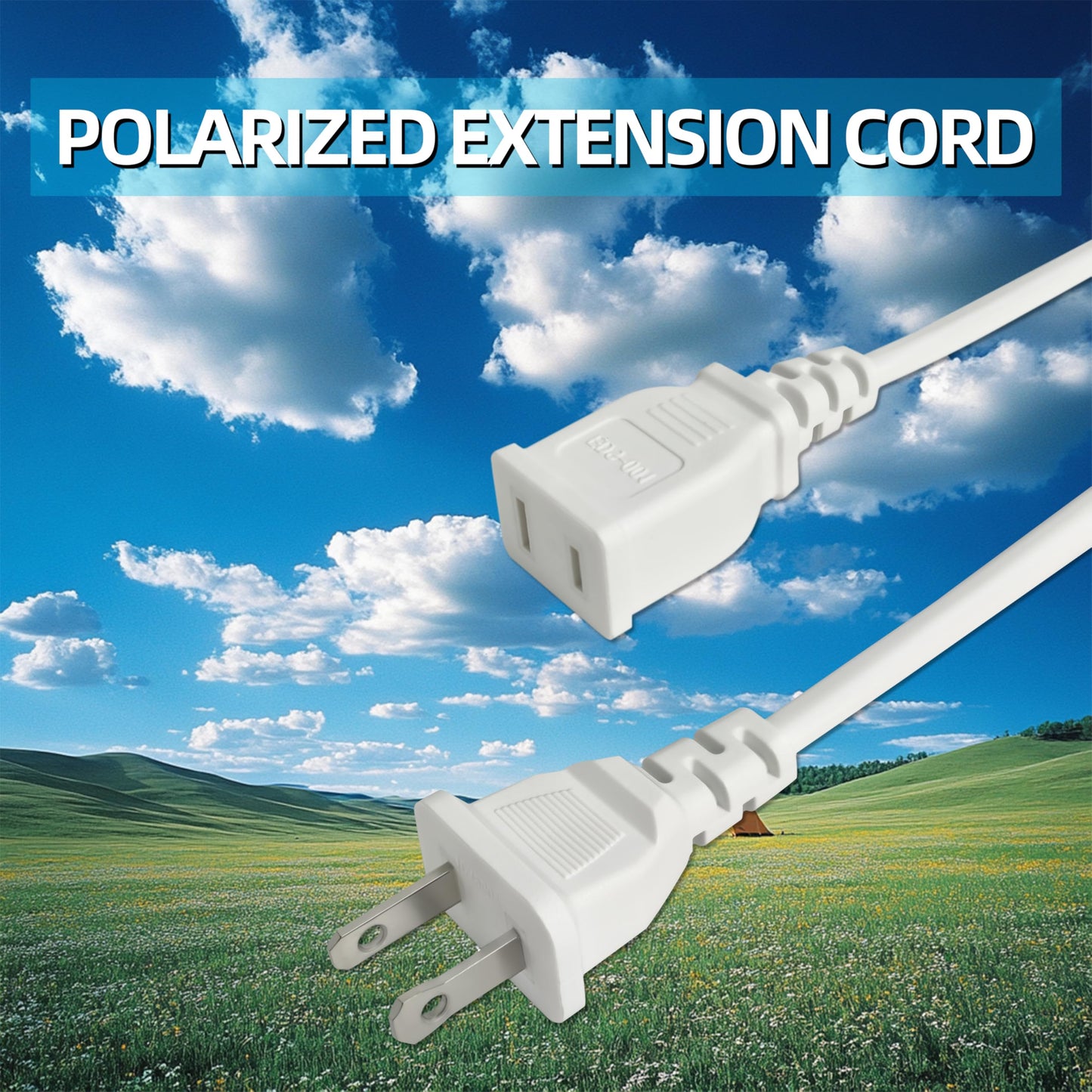 2 Prong Polarized White Extension Cord 15 feet Thin Power Cable Male to Female, 125V 5A 625W for Indoor/Home Use, Slim Design for Christmas Lights, Halloween Decor, Lamps & Small Appliances (1Pack)