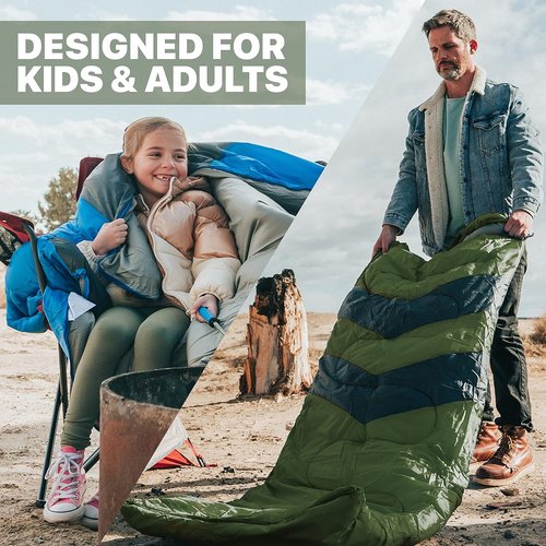 MalloMe Sleeping Bags - Cold Weather Backpacking & Camping Gear for Kids 10-12 | Lightweight & Compact