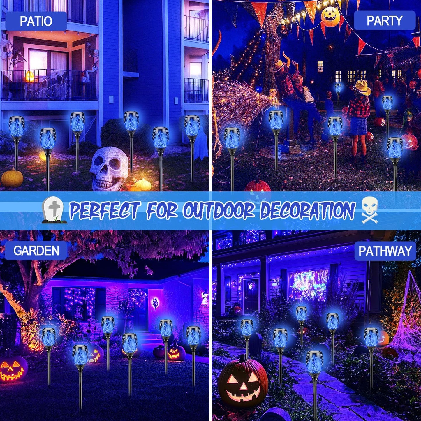 10 Pack Mini Solar Torch Lights - Flickering Flame Outdoor Decor for Halloween, Waterproof Solar Garden Pathway Lights