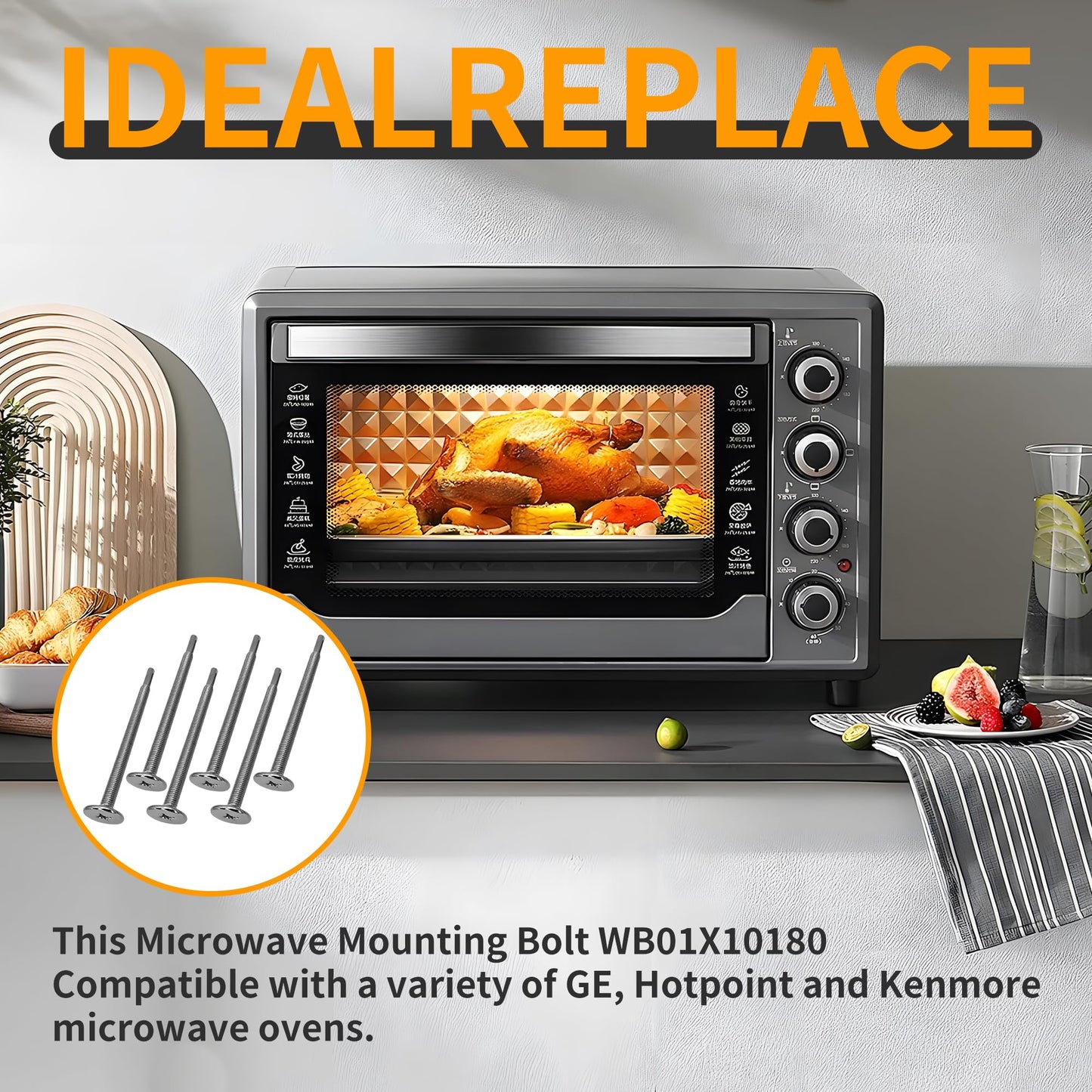 6 Pack WB01X10180 Microwave Mounting Flat Bolt for GE Microwaves,of Flat Bolts for Easy Installation onto Microwave Cabinets - 3.87" L - Secure Your Microwave with Precision