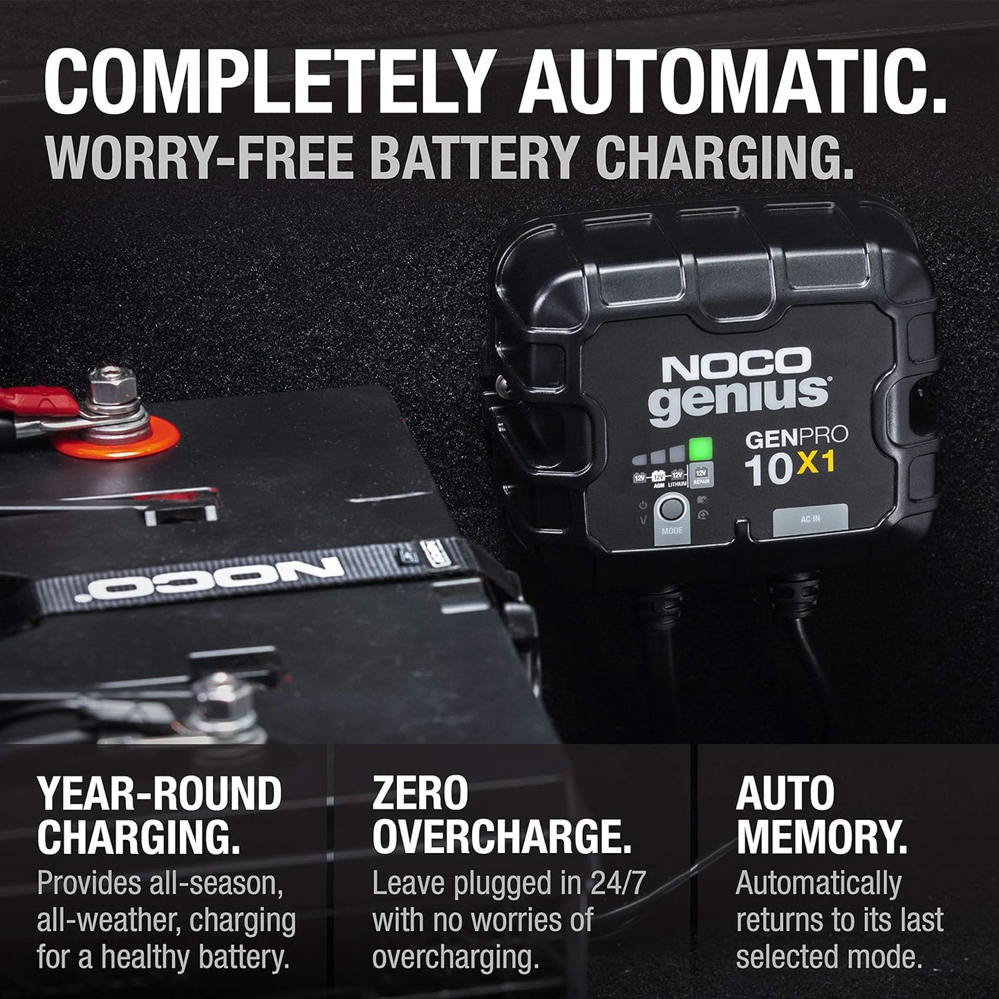 NOCO Genius GENPRO10X1 Onboard Battery Charger - 10A Waterproof 12V Marine Charger with Overcharge Protection & Temperature Compensation