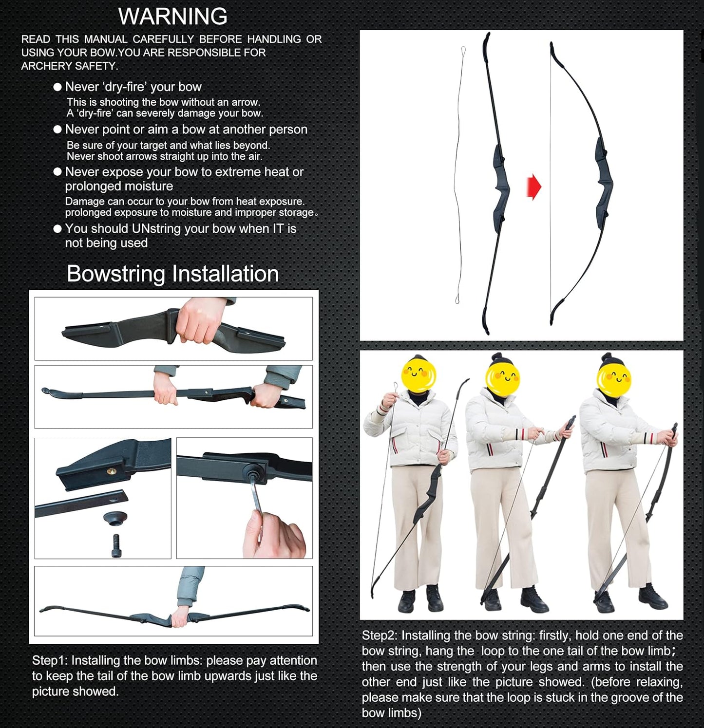 Tongtu Recurve Bow - Takedown Bow Set for Right & Left-Handed Beginners | 30lb & 40lb Options with 6 Arrows
