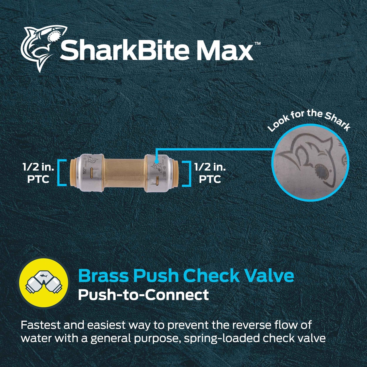 SharkBite Max 1/2 Inch Check Valve, Push to Connect Brass Plumbing Fitting, PEX Pipe, Copper, CPVC, PE-RT, HDPE, UR2008A