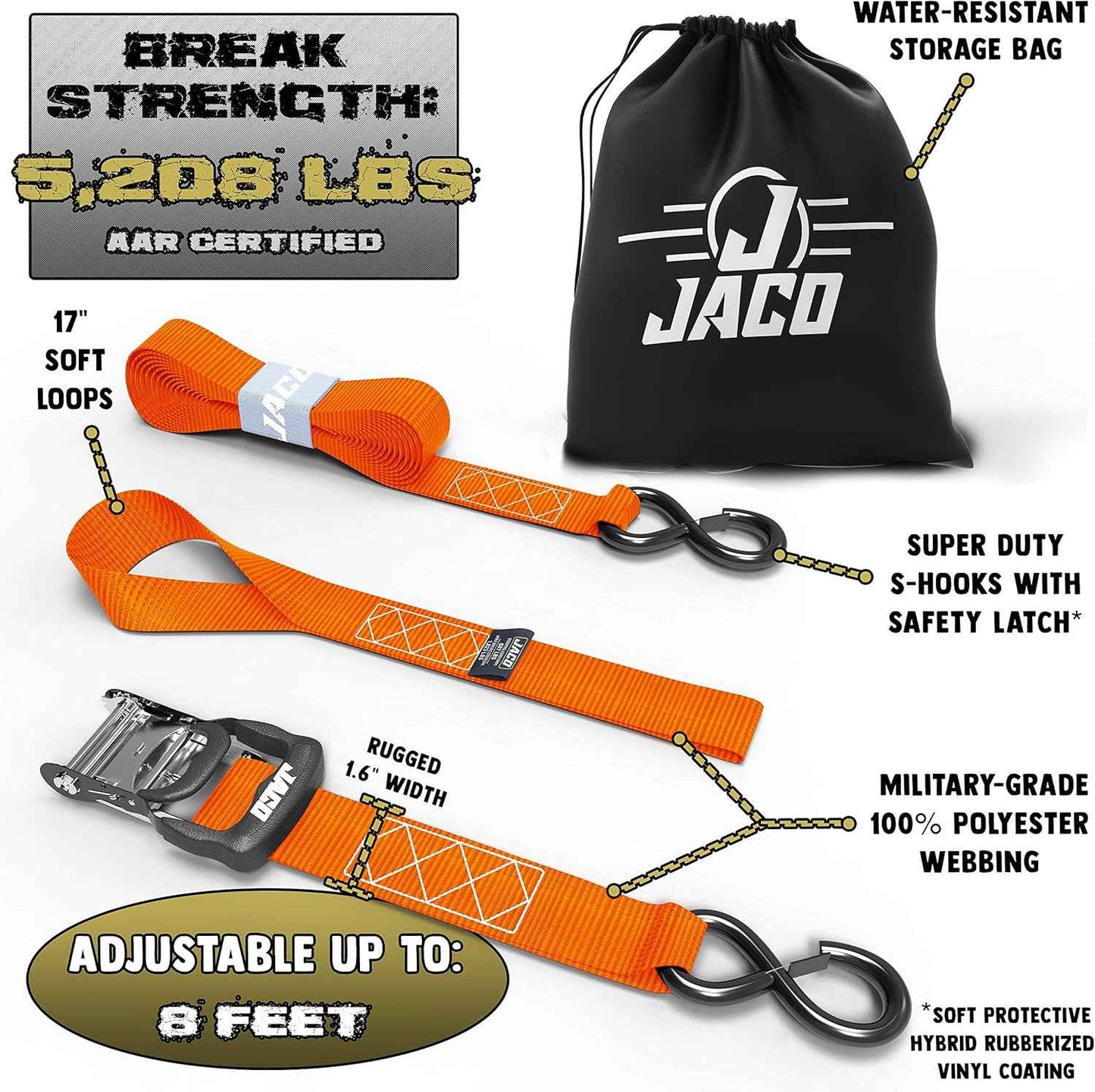 Heavy Duty Ratchet Straps 1.6" x 8ft (Pack of 4) - 5,208 lbs Tie Down Kit with Soft Loops
