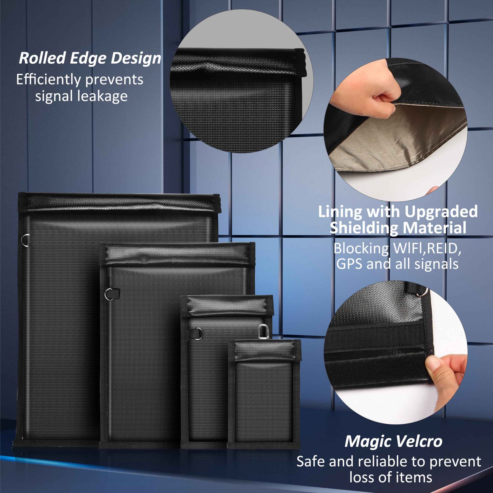 MRRCYUR 4 Pack Faraday Bags for Phones,RFID Key Fob Blocker Pounch Fireproof Waterproof EMP Proof Go Dark Bag for Cell Phone Block Signal