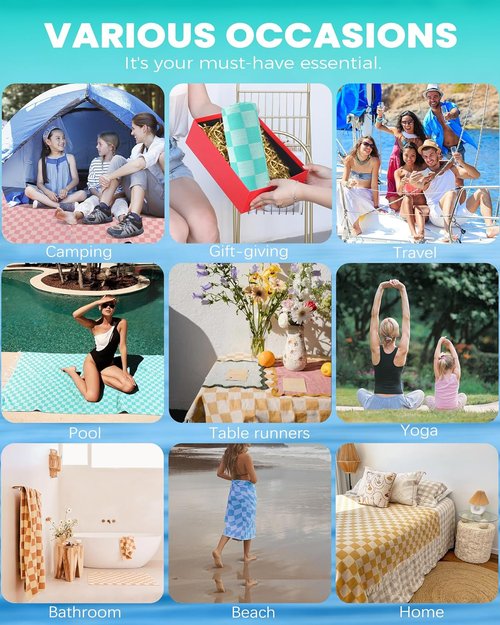 6 Packs Turkish Beach Towel Blanket Set Pool Bath Towels Bulk Multipack Travel Sand Free Quick Dry Extra Large Oversized Cute Big Cotton Soft Lightweight Compact Checkered Proof Cloud Men Women Adult