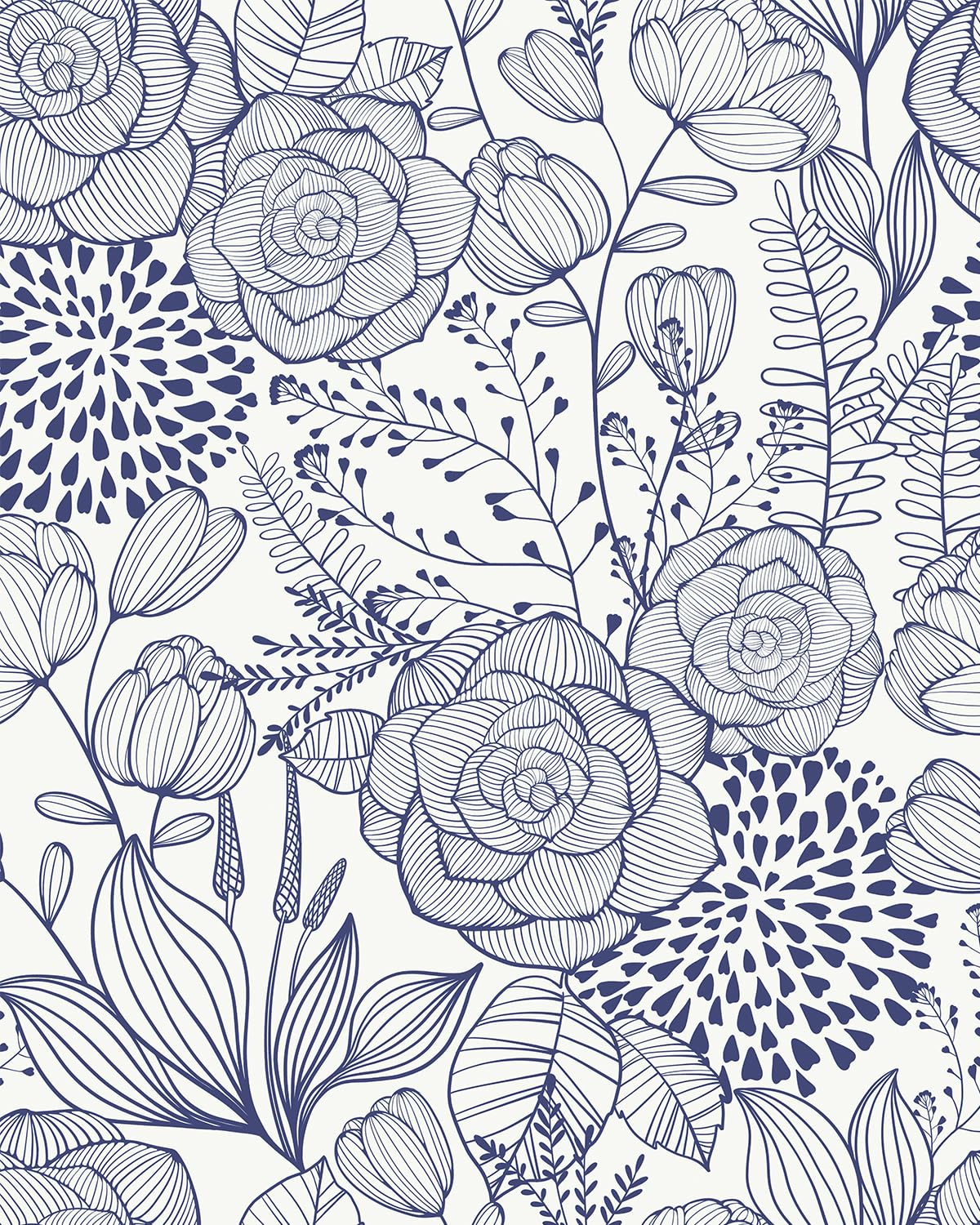 Wudnaye Navy Blue Floral Peel and Stick Wallpaper Blue and White Wallpaper 16.9"×118" Navy Floral Stick and Peel Wall Paper Flowers Contact Paper Self Adhesive Removable Waterproof for Bathroom Decor