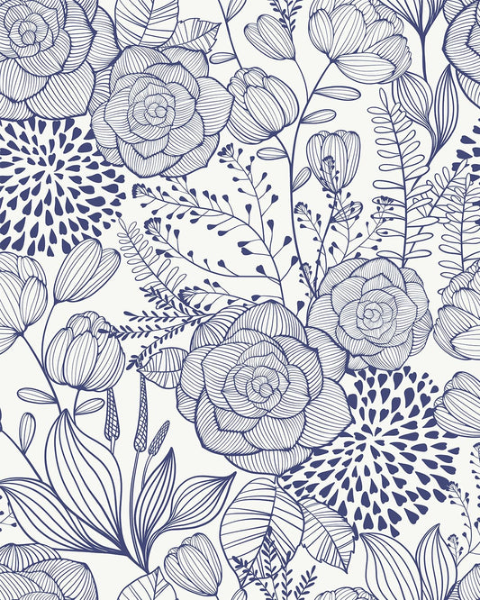 Wudnaye Navy Blue Floral Peel and Stick Wallpaper Blue and White Wallpaper 16.9"×118" Navy Floral Stick and Peel Wall Paper Flowers Contact Paper Self Adhesive Removable Waterproof for Bathroom Decor