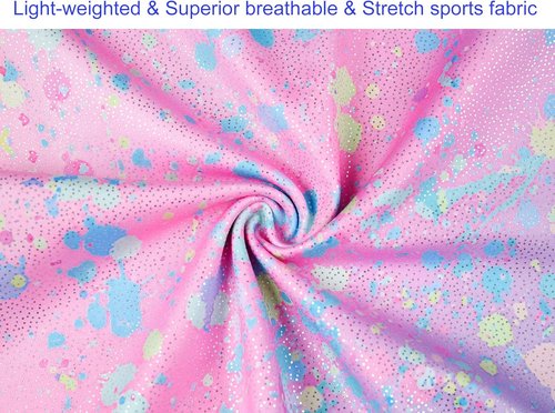 Domusgo Gymnastics Leotards for Girls - Sparkly One-Piece Kids Unitard with Shorts