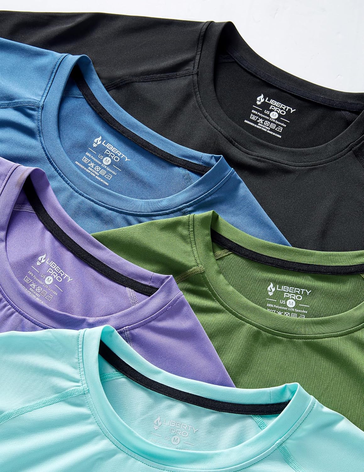 Skiennix Men's Quick Dry Crew Neck T-Shirts - 5 Pack Athletic Workout Tees for Gym & Running