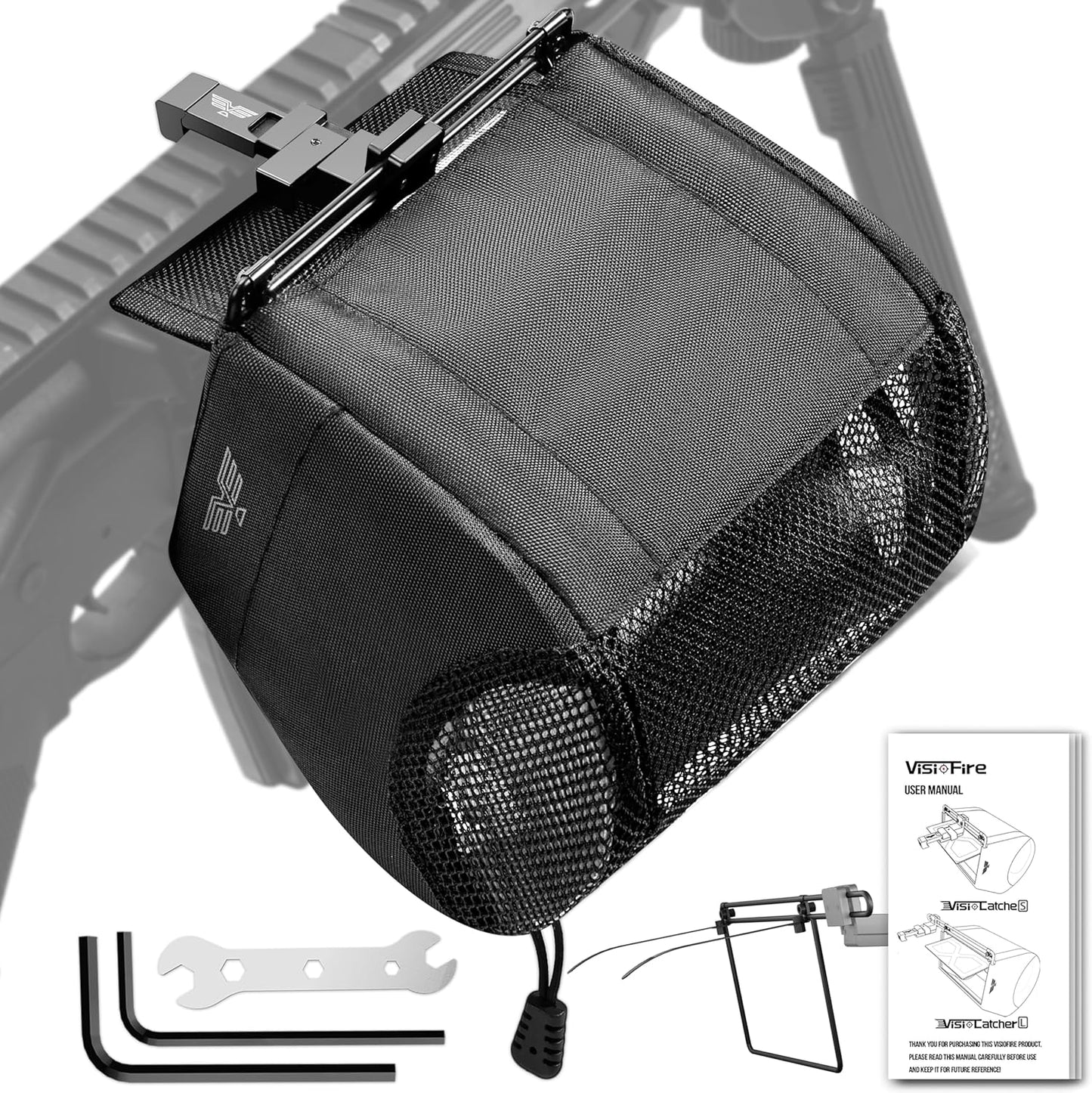 Visiofire Brass Catcher - Spring-Loaded Picatinny Rail Design | Heat-Resistant 304SS Mesh | Quick-Release Zippered Bottom