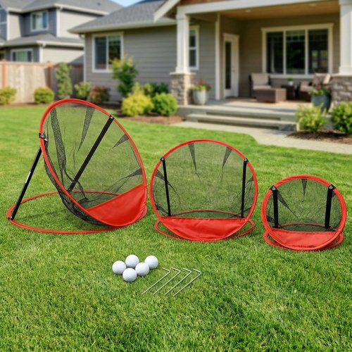 Jucoan 3 Pack Golf Chipping Net, 3 Sizes Pop Up Golf Target Practice Net for Indoor and Outdoor, Birthday for Men, Husband, Kid, Golfers, 6 Ground Stakes