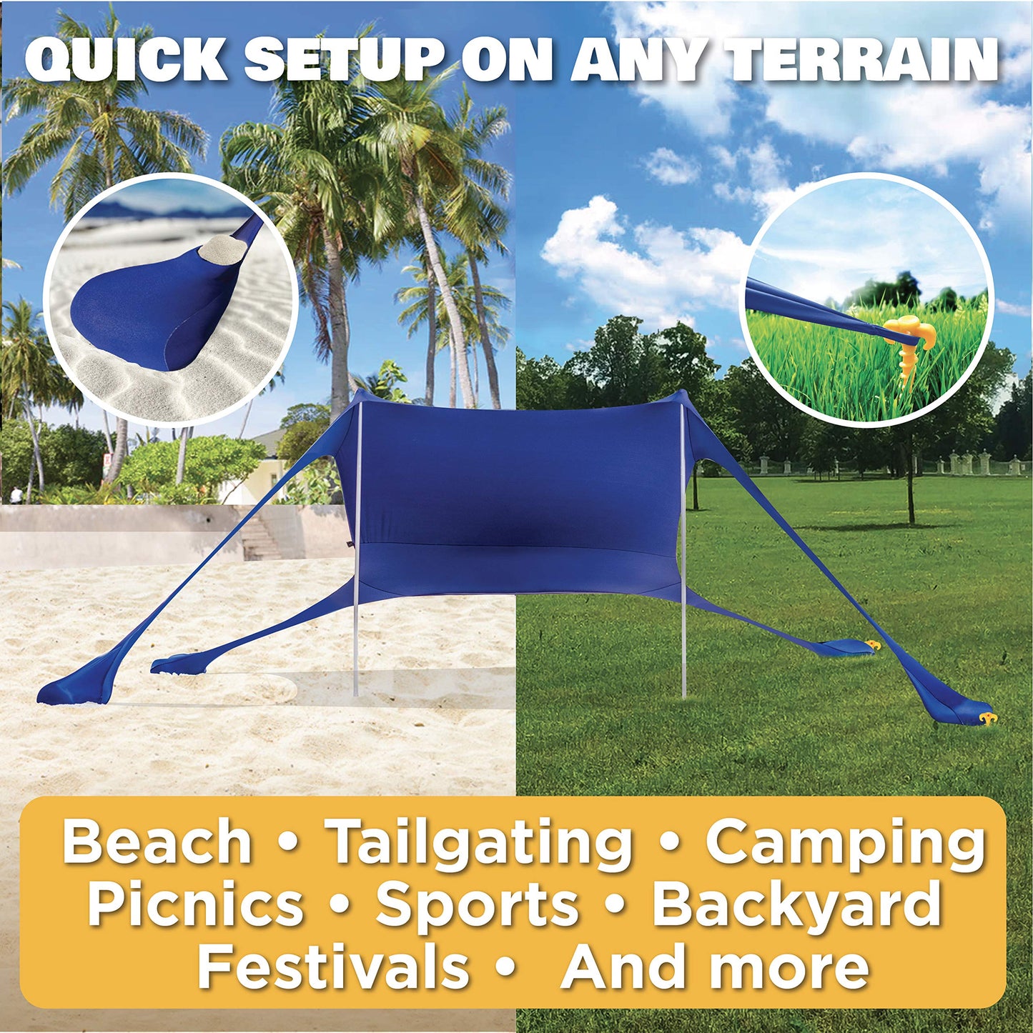 SUN NINJA Pop Up Beach Tent Sun Shelter UPF50+ with Sand Shovel, Ground Pegs and Stability Poles, Outdoor Shade for Camping Trips, Fishing, Backyard Fun or Picnics (7x7.5 FT 2 Pole, Turquoise)