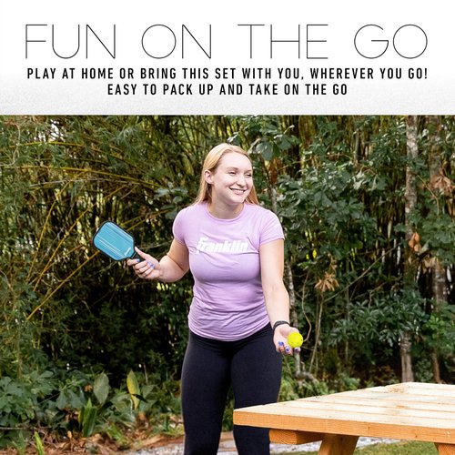 Franklin Sports Mini Pickleball Game Set - Tabletop Pickleball Paddle + Ball Indoor Game for Adults + Kids - Includes (2) 9" Inch Paddles + (2) 1.65" Inch Mini Pickleballs - Blue + Pink