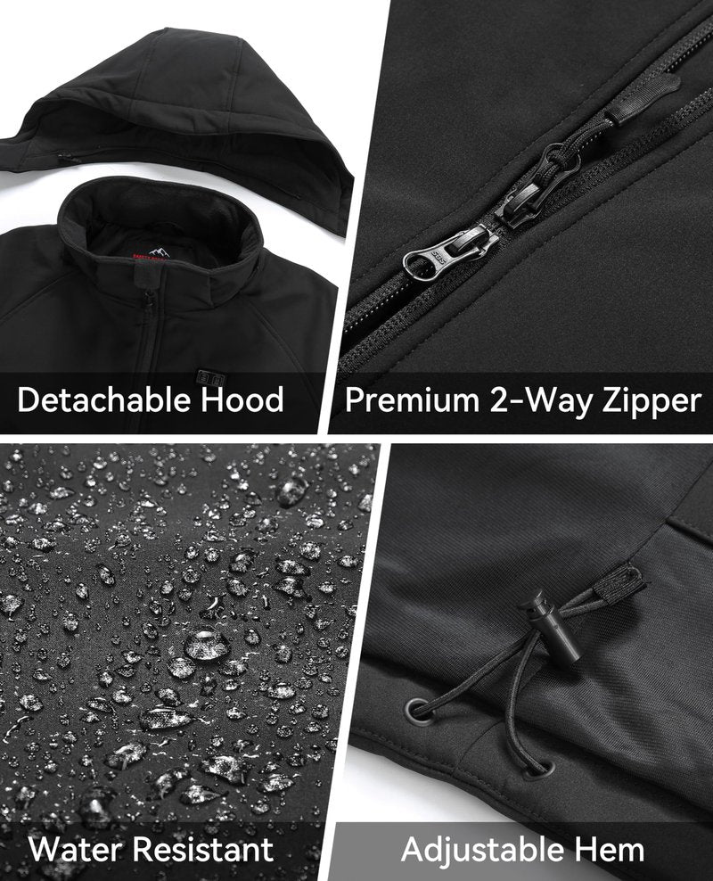 VENTROLLO Womens Heated Jacket with 16000 mAh Battery, 12 Heating Zones, Water-Resistant Windproof Soft Shell Heated Coat Winter Heating Jacket for Women XXL