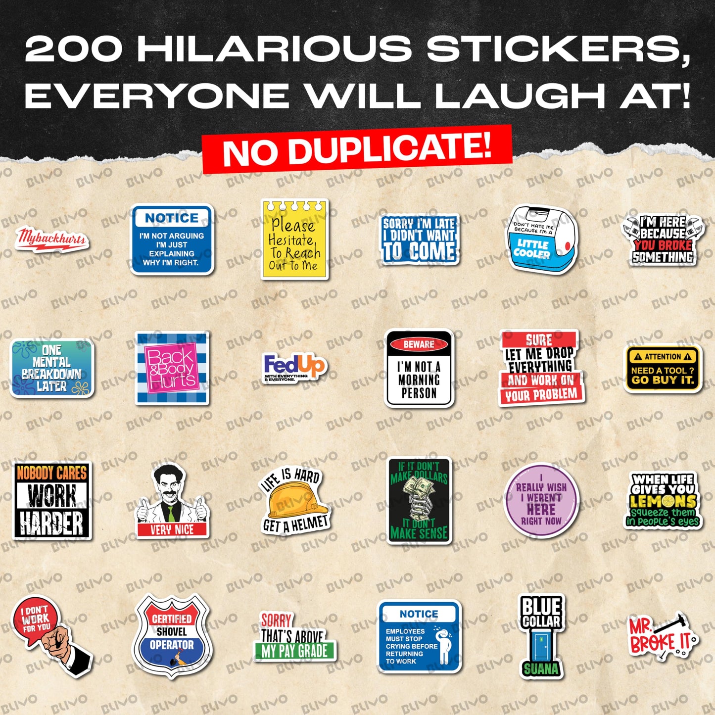 200 PCS Hard Hat Stickers for Adults (No Duplicates) Sarcastic, Meme, & Funny Stickers for Water Bottles, Toolbox, Helmet, & Hard Hat Accessories – Ideal for All Blue Collar Workers
