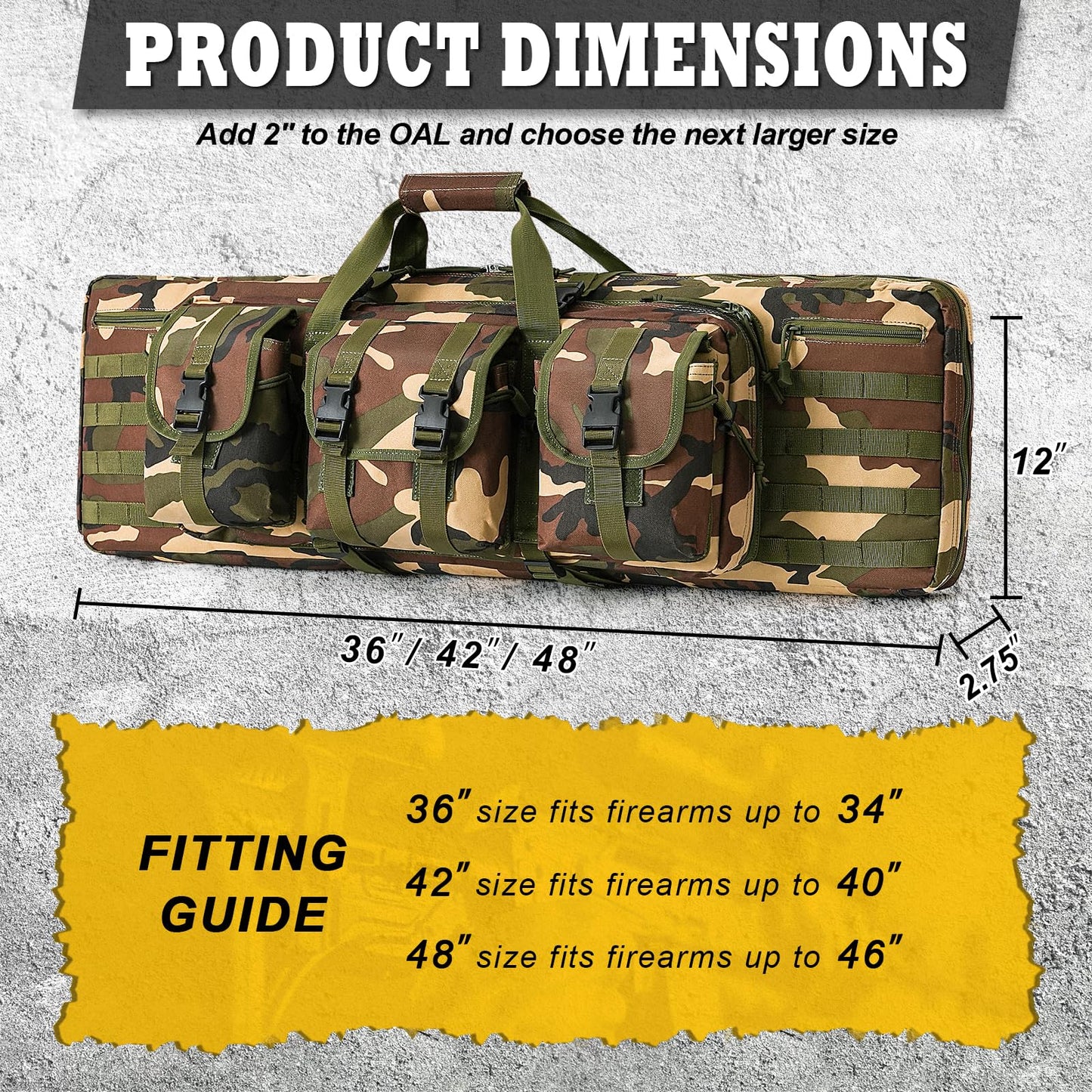 DULCE DOM Double Rifle Case, Soft Tactical Backpack for Hunting Shooting Range, Dual Storage Gun Bag for 2 Rifles & Pistols with Lockable Zippers & MOLLE System(Camo, 36", Stowaway Backpack Straps)