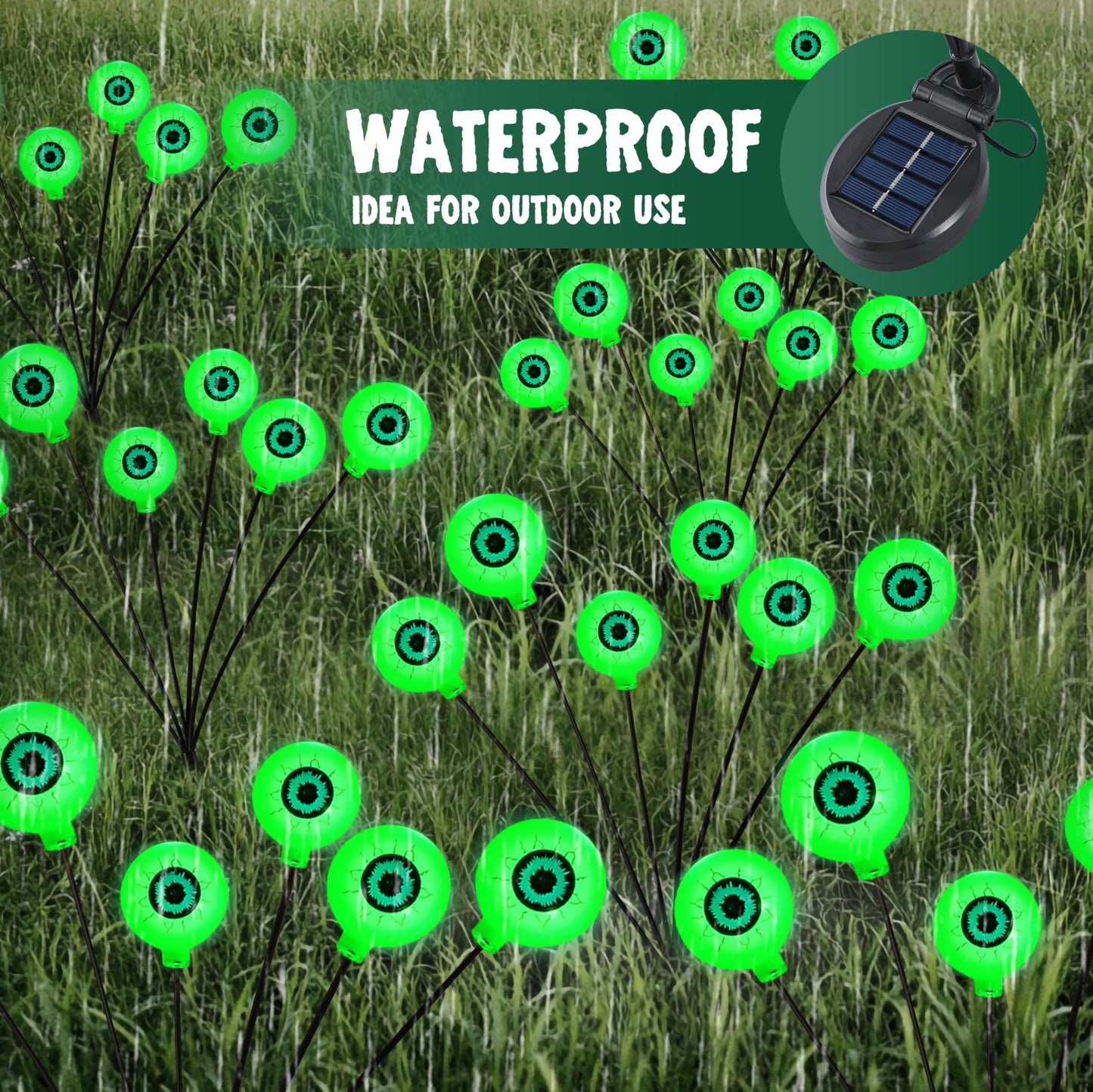 JOYIN Halloween Decorations Outdoor Solar Scary Eyeball Lights, 2 Pcs 12 LEDs Green Pathway Yard Stakes, Waterproof Firefly Lights for Halloween Graveyard Yard Garden Patio Walkway Party