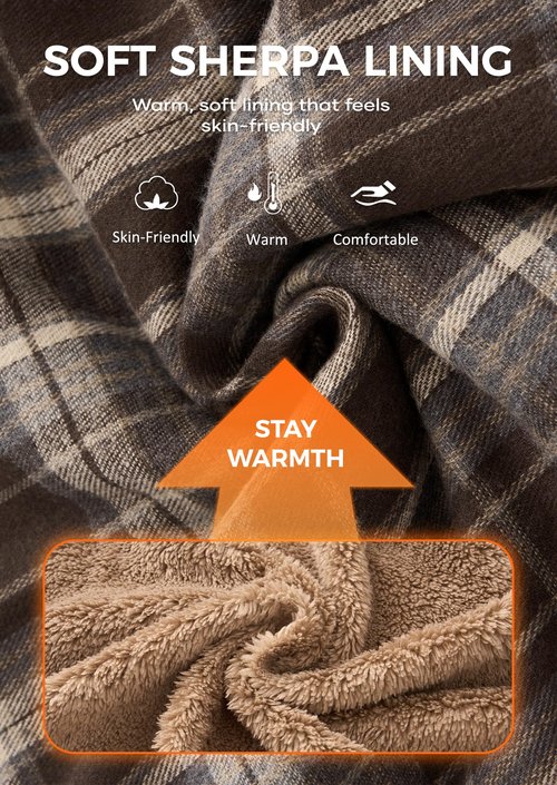 Herberton Mens Casual Thermal Jacket Insulated Cool Coat Sherpa Lined Plaid Flannel Hooded Corduroy Button Warm Fluff Classic Longsleeve Cotton Color Block Hoodie Brown - Plaid XL