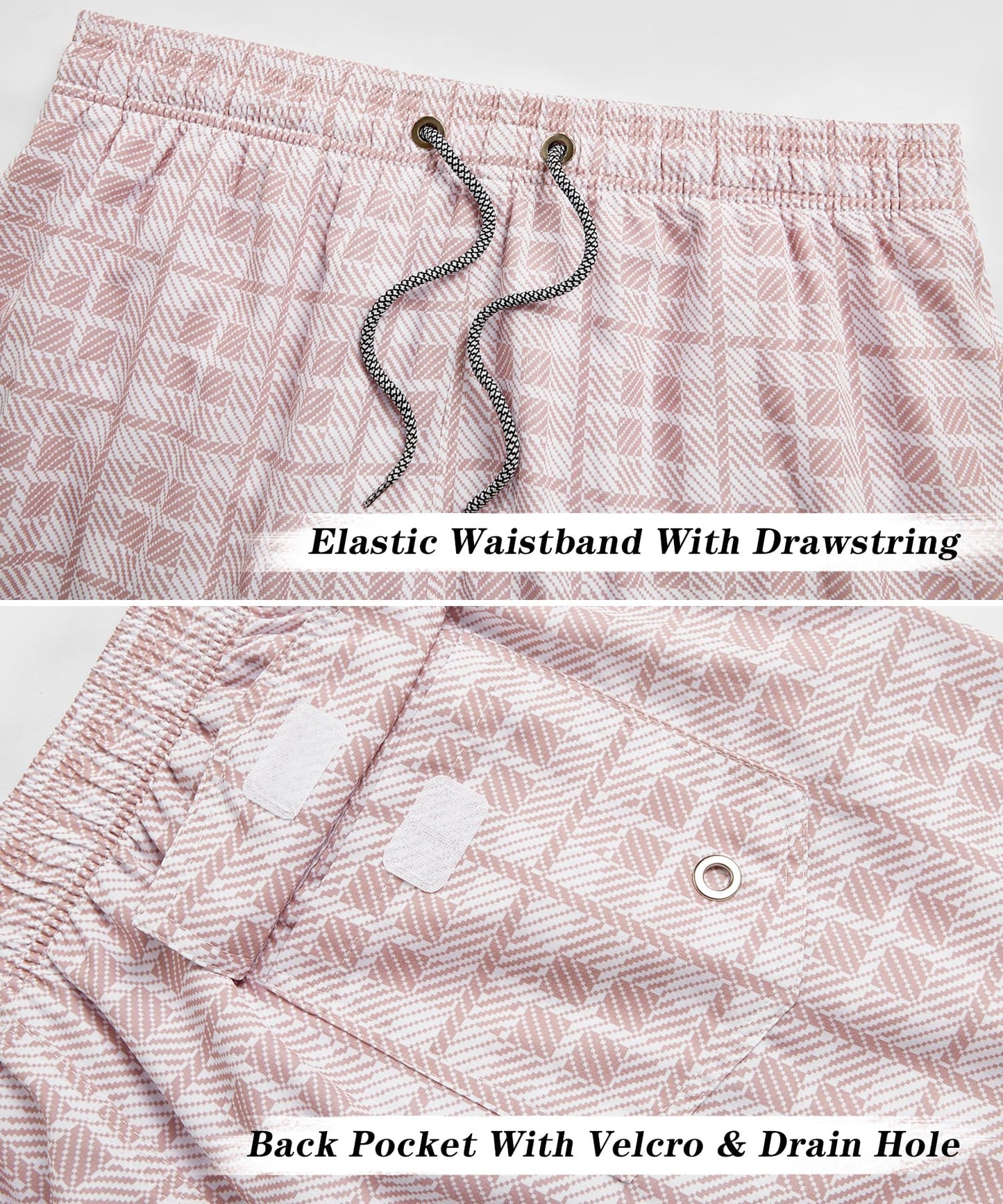 ELETOP Men's Swim Trunks Quick Dry Bathing Suit Swimming Board Shorts Mesh Lining Beach Swimwear Grid Pink 4XL