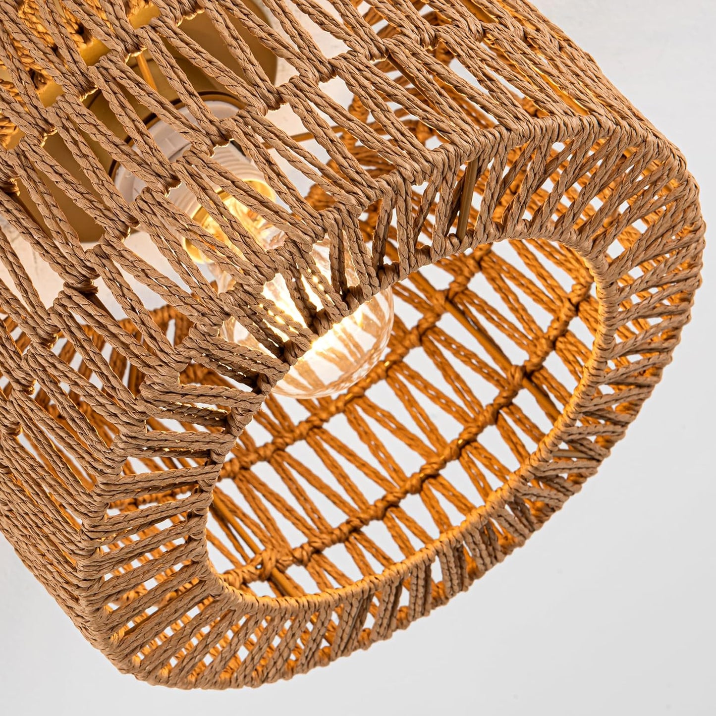 Bohemian Rattan Ceiling Light Fixture - 3-Light Woven Flush Mount for Bedroom & Living Room