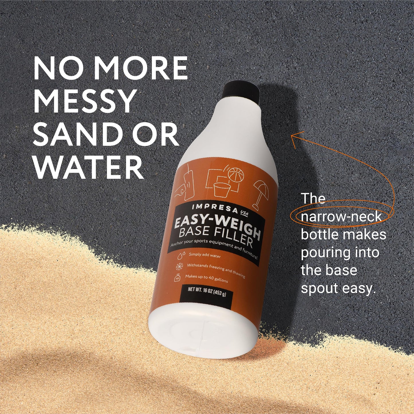 Impresa Polymer Base Filler - Pour Gel for Punching Bag Sand Filling - Stabilize Basketball Hoops with Basketball Hoop Filler Gel - Salt Water Dissolve & Sand Replacement - 2-Pack, 16 Fl Oz Each