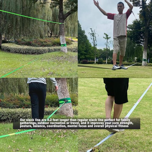 LONGLC Slackline Kit | Longer 73 ft Line with Training Line | Tree Protectors, Arm Trainervand Carry Bag | Tight Rope Slack Lines for Backyard | Children, Adults Green