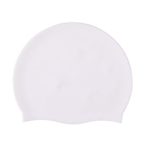 Kids Swim Cap - Waterproof Silicone Bathing Cap for Long & Short Hair - White