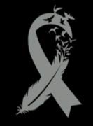 Bird Feather Brain Cancer Ribbon Vinyl Decal - Gray | 2.7 x 4.5 in
