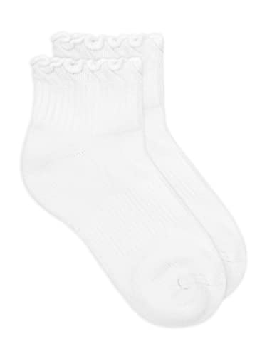 Girls' Seamless Ruffle Sport Quarter Socks - Medium/White