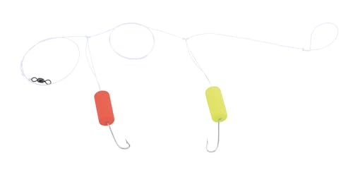 Double Drop Mono Rig - 45 lb Clear Line with Fluorescent Floats & Hooks - Cylinder Floats