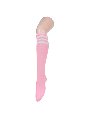 Knee High Striped Socks for Women - One Size Pink & White
