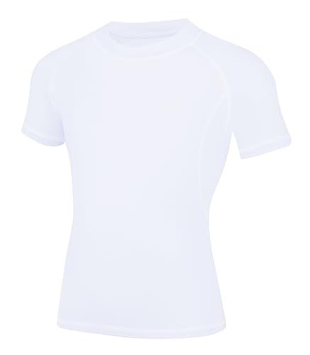 Boys Compression Shirt - Short Sleeve Quick Dry Base Layer, Large White