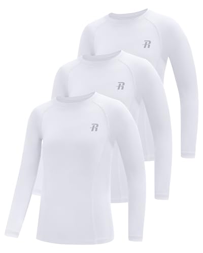 Runhit Boys Compression Shirt Kids Long Sleeve Athletic Undershirt White Large - Quick Dry Base Layer for Football & Baseball